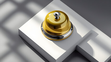 Gold Reception Service Bell on White Pedestal