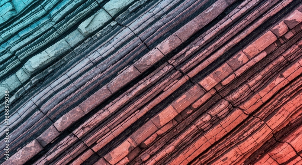 Poster abstract digital layers textured design in blue and red hues, a visual journey of color and structur