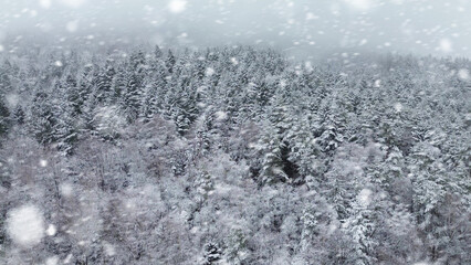 Snowy peaks and valley under a cloudy winter sky