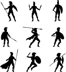 Naklejka premium Spartan Silhouette Gladiator Trojan Warrior Set