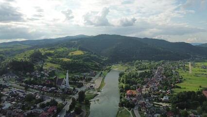 Peaceful outdoor river in mountain valley
