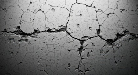 Obraz premium Detailed View of a Cracked Concrete Surface Texture, Damage, and Imperfection in Monochrome