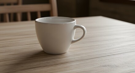Obraz premium Empty white mug on wooden table