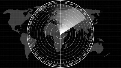 Digital technology radar screen animated, Digital radar screen with targets on monitor in searching.  Signal transmitted sonar radar. Radar point detects enemy position.