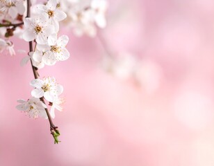 Obraz premium Delicate pink background with white cherry blossoms