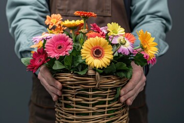 Vibrant Image of Closeup Florist Holding Flower Basket