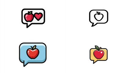 Apple themed speech bubbles in four different styles on a white background