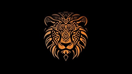 Obraz premium Tribal lion head, orange gradient on black