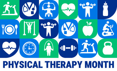 national physical therapy month Geometric shape pattern background, banner, card or poster design template is observed every year during October, to raise awareness about the mission. Vector