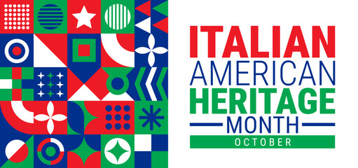Italian American Heritage Month Geometric shape pattern background, banner, card or poster design template is observed every year during October, to raise awareness about the mission. Vector