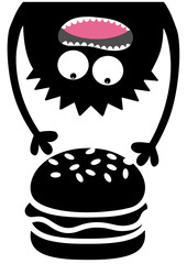 the monster wants to eat the burger
