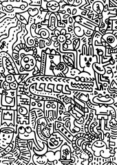 Doodle art image of a crocodile having fun