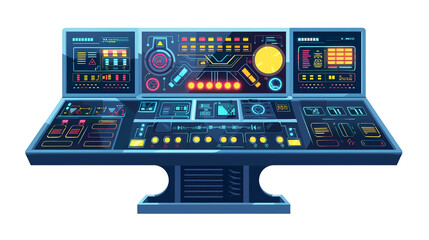Vector high-tech control panel with buttons and screens, white.