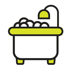 Minimalist Bathtub Vector Icon with Bubbles and Shower Head in Lime Green