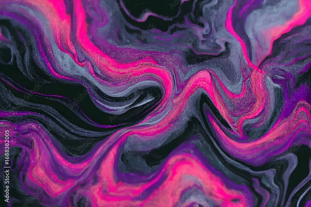 Poster a black and purple pattern with pink highlights, creating an abstract design that resembles flowing 