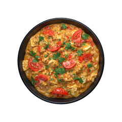 Creamy Tomato and Tofu Curry in Black Bowl - Top View