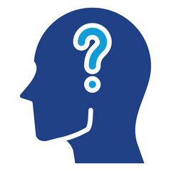 Thinking Mind Glyph Blue Silhouette Icon Design Vector - Human head with question mark inside, symbolizing curiosity, doubt, or problem-solving