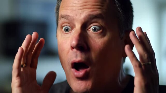 Shocked Man Reacts with Surprise & Open Mouth Expression