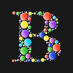 Capital letter B composed of small colored circles on black background