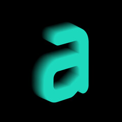 3D lowercase letter a in green bold typography on black background