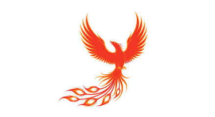Obraz premium Vibrant, fiery phoenix rising with majestic wings and flowing tail feathers
