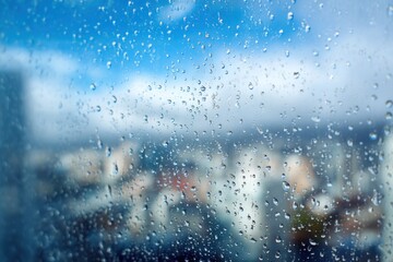 Obraz premium Raindrops on a window, city view (1)