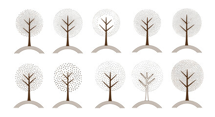 Obraz premium Elegant minimalist trees collection with diverse foliage patterns for natural design projects