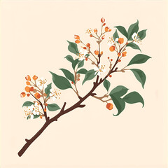 Serviceberry tree branch illustration with leaves and berries