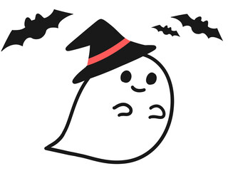 コウモリと魔女の帽子を被ったオバケ