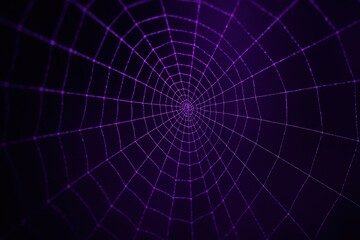 Obraz premium Spiderweb in the Dark: A mesmerizing spiderweb, its intricate design shimmering against a deep purple backdrop, creating an aura of intrigue and mystery.