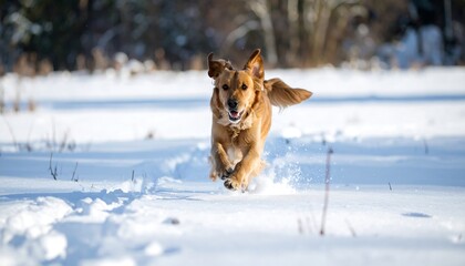 Fototapeta premium Golden Retriever running in snow