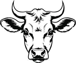 Minimal monochrome line drawing of cow head with gentle outlines, clean vector, elegant dairy product packaging illustration 1.