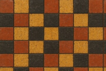 Geometric Checkerboard Floor Tile: A captivating high-angle perspective showcases an intricate pattern of colorful checkered floor tiles.