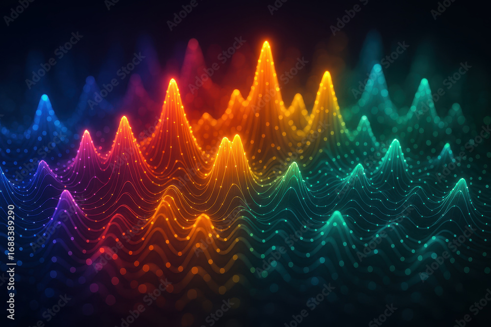 Poster harmonic vibrance: a mesmerizing digital display of vibrant sound waves, pulsating with energy, a dy