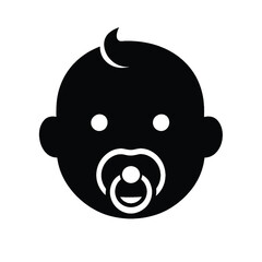 Vector illustration of baby face with pacifier in black silhouette