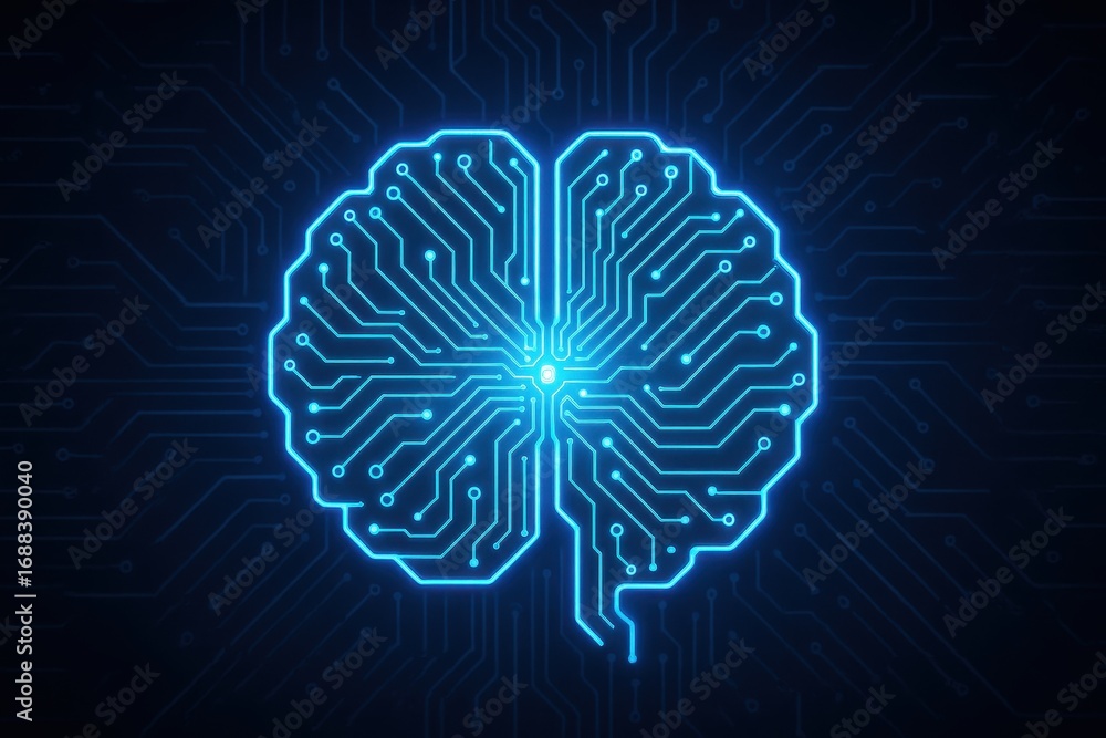 Aufkleber artificial brain: a digitally crafted representation of a brain formed from intricate circuits, bath