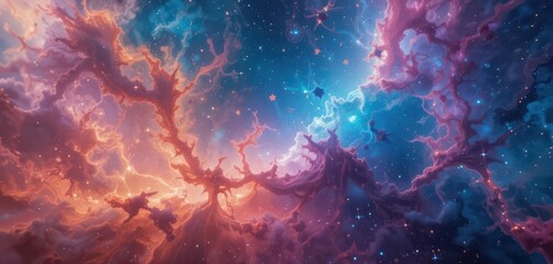 Fototapeta premium Cosmic Jewel Intricate Nebula Detail Witness the intricate details of a colorful nebula in an extreme close up, showcasing the