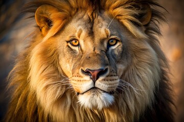 Majestic Lion Portrait with Intense Gaze and Golden Mane in Natural Light