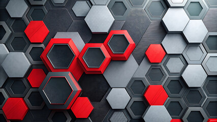 Grey and red hexagons modern background with futuristic abstract geometric illustration