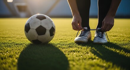 Close-up of a Soccer Player Preparing for the Game on a Sunlit Football Field