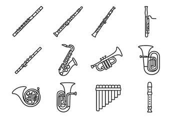 Fototapeta premium Tuba vector saxophone french pan wind bassoon clarinet icons piccolo instrument icon