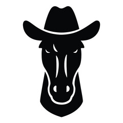 Vector illustration of silhouette of a horse head wearing a cowboy hat