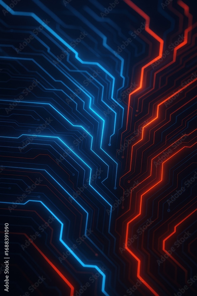 Poster circuit board abstraction: a mesmerizing visual depicting a detailed circuit board, illuminated with