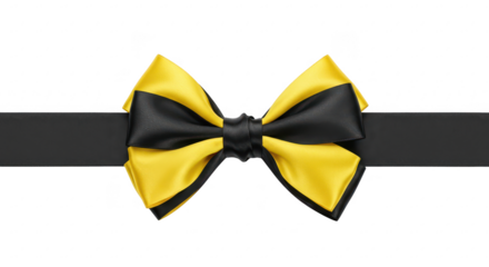 A yellow and black ribbon bow isolated on transparent background adds a touch of elegance