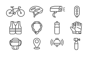 Bell led urban aerodynamic headlight gear bottle chain icon cycling vector helmet