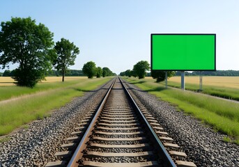 railway tracks countryside green screen billboard landscape