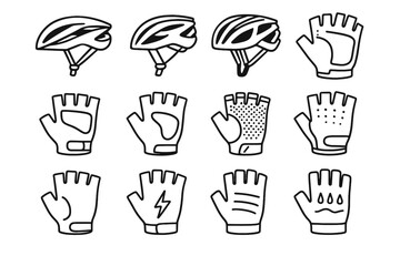 Lightweight gloves reflective icon helmet padded ventilated gear road icons cycling vector