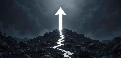  Geological Minimalism White Arrow Ascent Against Black Volcanic Rock