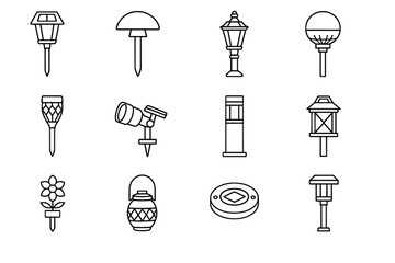 Lights mushroom basket solar crystal vintage lamp bollard vector torch icon