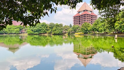 the Rectorate Building of the University of Indonesia (Universitas Indonesia or UI) in Depok, West Java, Indonesia. Kenanga Lake